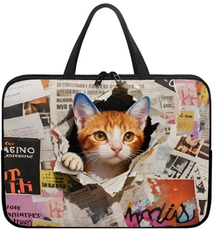 ZIATUBLES Retro American Shorthair Cat Print Laptop Case with Handle Laptop Sleeve Traveling Computer Bag Compatible with 10-17 inch Notebook Carrying Bag Briefcase, 13inch