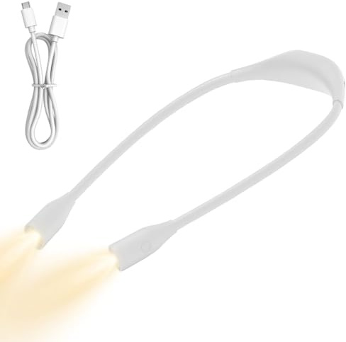 Wapasezyar Leselampe Hals, Nackenlampe Stricken mit 3 Farben 9 Helligkeit Stufenlos Dimmbar, Silikon Buchlampe Faltbar Handarbeitslampe, Leselicht Buch Lampen für Lesen Häkeln Handarbeit (Weiß)