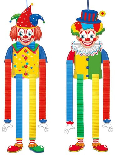 Koboko Clown Deko Karneval, 2 Stück Clown Luftschlangen Karneval Girlande, Fasching Deko Hängende Papierdekoration, Clown Faschingsdeko, Hängen Banner für Karnevals Dekoration, Fasnacht, Zirkus Deko