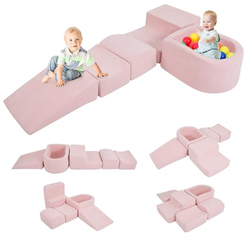FANTASK Lot de 5 Blocs de Construction en Mousse XXL géants avec Piscine à balles, Grands Blocs de Construction pour se défouler et escalader, Blocs de Jeu Souples pour la Maison, la Chambre d'enfant