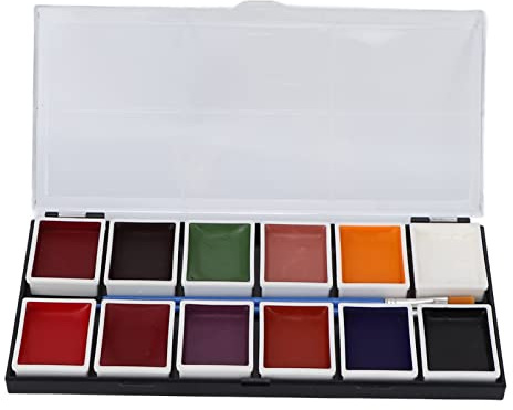 Prevessel Paleta de Pintura Corporal Facial Resistente Al Agua de 12 Colores, Hermoso Kit de Maquillaje para Cosplay para Fiestas de Halloween, 60 G