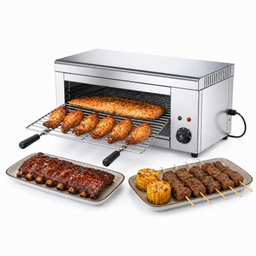 MASTLOUFUL Comandi Semplici Forno Salamandra Professionale, 2000W con Temperatura Regolabile 50-300°C, 4 Livelli e Acciaio Inox per Toast, Pizza e panini