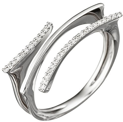 Ring 32 Diamanten Brillanten 0.1Ct W/SI 585 Gold Weißgold Diamantring, Ringgröße:Innenumfang 54mm ~ Ø17.2mm