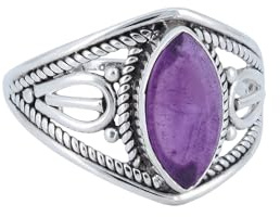 mantraroma Bague femme en argent 925 améthyste violette, pierre précieuse, originale et ludique