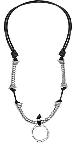 Beau Soleil Jewelry Damen Lederkette mit Anhänger längenverstellbare Halskette aus Leder (schwarz)