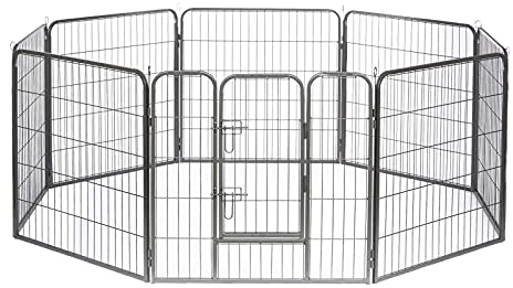 lionto Freigehege für Welpen & Kleintiere aus robustem Metall, 80x80 cm, erweiterbares Welpengitter für Wohnung, Hundezaun für den Garten inkl. Tür mit Verriegelung, witterungsbeständig, 8 Elemente