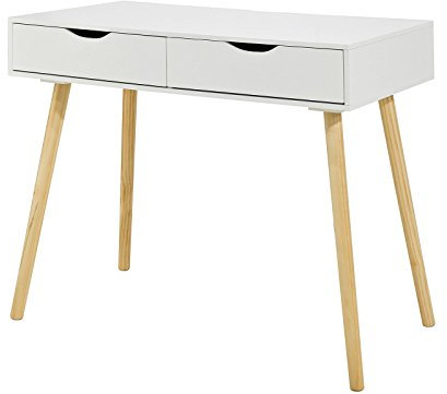 SoBuy Table Bureau avec 2 Tiroirs Petit Bureau avec Rangement Desk Multifonctionnel pour Ordinateur et Chambre Blanc Naturel 90x45x77cm FWT40-WN