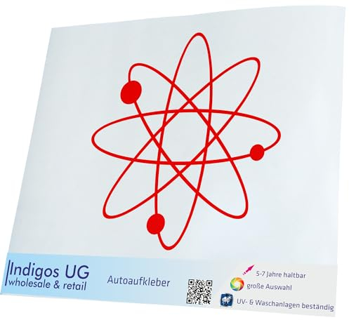 INDIGOS UG Aufkleber - Autoaufkleber - JDM - Die Cut - Atom Symbol Zeichen - 100x100mm rot - Heckscheibe - Heckscheibenaufkleber - Sticker Tuning Boot Auto Laptop LKW