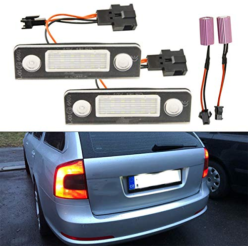GOFORJUMP 2Pcs Car LED License Plate Lights For V/olkswagen S/koda Octavia 1Z Roomster 5J 12V SMD3528 FOR V/W Number Plate Lamp Canbus Bulb Kit