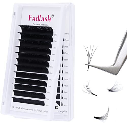 Fadlash Selbstfächernde Wimpern Easy Fan Lashes 0.07 8-14mm Gemischte Länge Volumen Wimpern Fanning Eye Lashes Volumenverlängerung Wimpernverlängerung(0.07mm-D-8-14)