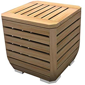 Teako Design Beistelltisch Picardie Teakholz-Edelstahl Beistellhocker Wetterfest robust unbehandeltes Massivholz Tisch