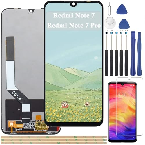YHX-OU 6.30'' Negro Pantalla LCD para Xiaomi Redmi Note 7 Redmi Note 7 Pro M1901F7G M1901F7H M1901F7I Display Asamblea Pantalla Táctil Completa Reemplazo de Pantalla + Herramienta + Vidrio Templado
