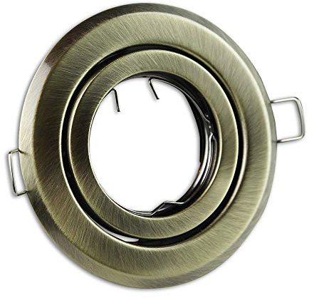 10x Einbaustrahler Rahmen Set messing rund schwenkbar super flach - Einbaurahmen für GU10 MR16 Leuchtmittel - Ø80-85mm Bohrloch Einbau-Spot Strahler Einbauleuchte