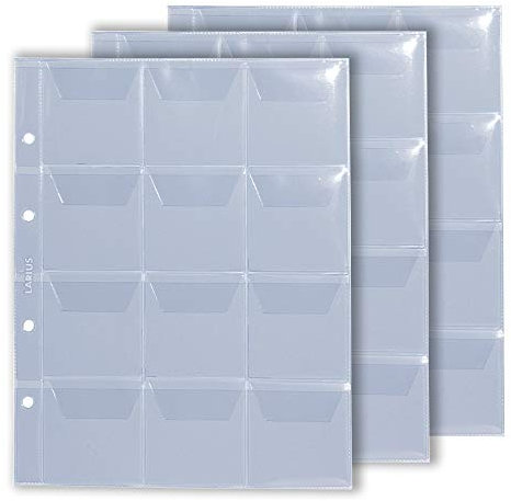 Larius Münzhüllen Münzblätter, Optima - Format, für Gedenkmünzen, z.B. 2 Euro, für 12 bis 70 Münzen nach Wahl (10 Stück, 12 Fächer)