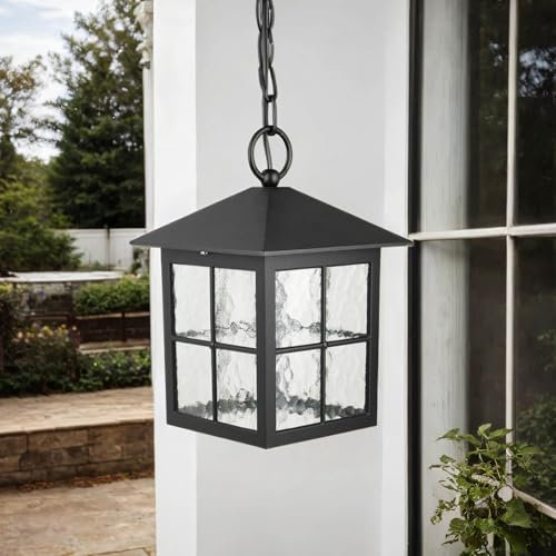Aussen Pendelleuchte aus Aluguss schwarz & Glas IP43 wetterfest rustikal antik Garten Terrasse Hof Außenleuchte Außenlampe Hängelampe Hängeleuchte
