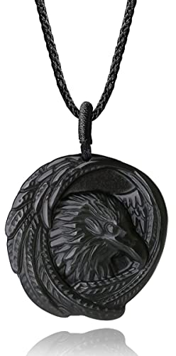 COAI Geschenkideen Unisex Glückskette aus Schwarzem Obsidian mit Adler Anhänger Verstellbare Kette