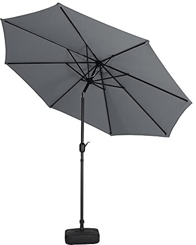 XEMQENER 3M Garden Parasol with Square Base Included, Large Patio Umbrella Parasol with Tilt and Crank Handle, Outdoor Umbrella Parasol for Camping, Garden Table, UPF 50+, 300x300x240 cm, Dark Grey