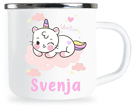 Mug pour enfants personnalisé avec nom et motif joli licorne mug en émail cadeaux individuels fille idée de cadeau anniversaire tasse en métal émaillé