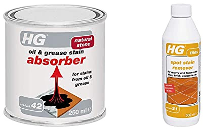 HG Oil & Grease Stain Absorber 250 ml - Removes Oil and Grease Stains - for Natural Stone and Porous Stone-Like Surfaces & Spot Removes Grease and Oil Stains Tiles, Flagstones, Natural Stone