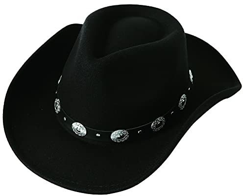 Lanzom Damen Herren Filz breite Krempe Western Cowboy Hüte Gürtelschnalle Panama Hut, Schwarz, Medium