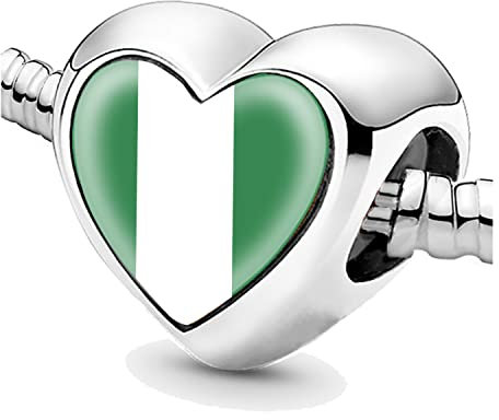 Bon4azuré Beads for Bracelets Nigeria Flag Silver Charms for Women Charm Bead Jewelry Gifts Ideas Gift for Girls, Metal