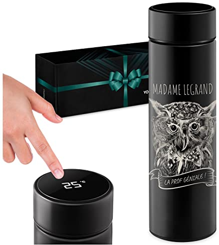 Maverton Tasse thermo avec gravure - Mug Isotherme Personnalisé 450 ml Noir - Tasse avec afficheur à LED - Cadeau Personnalisé - Cadeau d'anniversaire pour femme - Mug à personnaliser - Prof