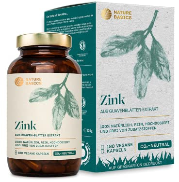 Nature Basics® Zinc in a jar | 180 Vegan Capsules - 1.5 Month Supply | 10mg Natural zinc per Daily dose | Highly dosed with Guava Leaf Extract | Free from additives & CO2-neutral