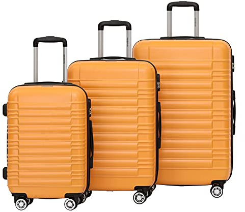 BEIBYE Zwillingsrollen Reisekoffer Koffer Trolleys Hartschale M-L-XL-Set (Orangen, Set)