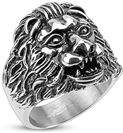BlackAmazement Ring Edelstahl Löwe Lion Sternzeichen Wide Cast Biker Silber Herren Damen (63 (20.1))