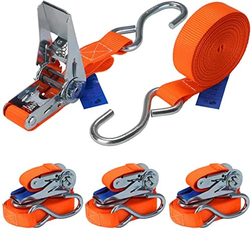 Cinghie di tensione con cricchetto e gancio 4 m o 6 m tiranti fasce cricchetto ancoraggio 4 pezzi da 700 kg DIN EN 12195-2, larghezza 25 mm - 4 pezzi 2.5 cm x 6 m