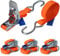 Spanngurt mit Ratsche und S Haken 4er Set 700 kg Zurrgurt DIN EN 12195-2 Ratschengurt 2-teilig orange 4 m oder 6 m, 25 mm breit - 4er Pack 2.5 cm x 6 m
