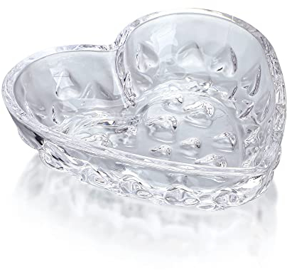 H&D Hyaline&Dora 5.1'' Crystal Heart-Shaped Jewelry Tray for Women, Clear Trinket Dish for Jewelry, Ring Dish