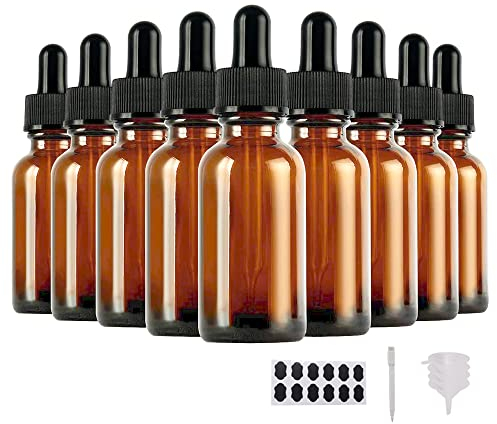 YBCPACK 24 Stück Pipettenflasche 30ml mit Glaspipette, 24 Etiketten, 1 Stift, 4 Trichter, Braunglas Tropfflasche für ätherische Ölmischungen, Parfüms, Aromatherapie und Chemielabor-Dropper Bottle