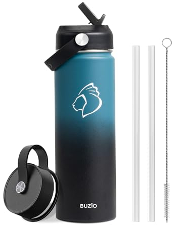 Botella de Agua Térmica 750ml, BUZIO Botella de Agua Térmica con Pajita 750 ml fría durante 48 horas Botella de Agua Térmica, Indigo Crush