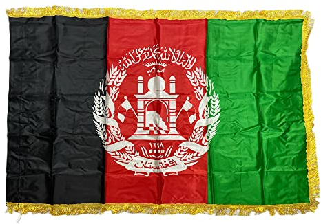 Stormflag Afghanistan Satin mit goldene Fransen Flagge en big logo 90cmx180cm Polyester Flagge