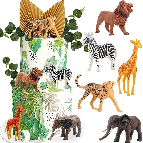 MEZHEN Kuchendeko Geburtstag Tier Tortendeko Dschungel Geburtstag Torten Safari Tiere Geburtstag Torten Wild One Cake Topper für Kinder Geburtstag Tortendekoration 15 Stück