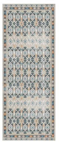 ZUZEKU Marokko Läufer Flur Küche Waschbar rutschfest 40X180cm Vintage Blau und Grau Lang Küchenteppich Flurteppich Teppich Fur Korridor Wohnzimmer Schlafzimmer Meterware Anpassbar