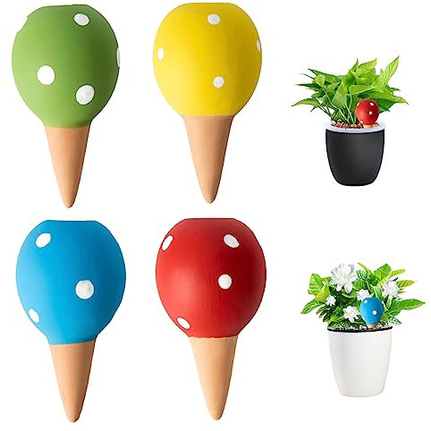 Spikes de agua autónoma, 4 piezas de 70 ml de globo de riego de plantas en forma de hongo, bulbos de riego de planta de bola de cerámica, plantador autónomo para el dispositivo de riego de planta
