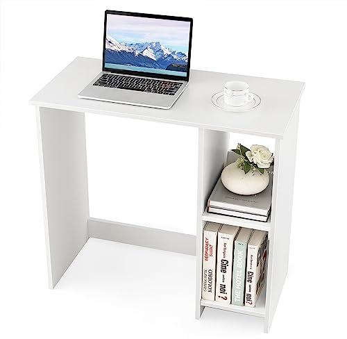 COSTWAY Scrivania per Computer in Legno, Scrivania con 2 Ripiani per Ambienti Piccoli, Scrivania Moderna e Salvaspazio da Casa e Ufficio, Bianco, 80 x 40 x 74 cm