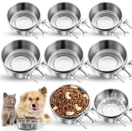 8 Pcs Dog Crate Water Bowl Stainless Steel Kennel Bowls Bulk Hanging Cage Dog Bowls with Clamp Holder Non Spill Pet Food Bowl Metal Feeder for Cat Dog Bird (4.72 x 1.97 Inch, 6.3 x 2.36 Inch)