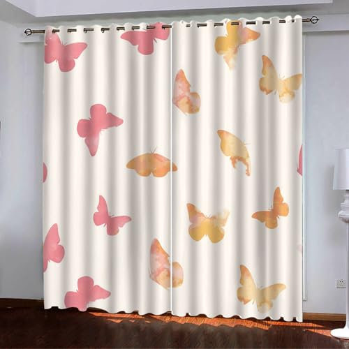 Gardinen Schmetterling Rosa Orange Curtain Weich Vorhang Blickdicht mit ösen Living Room Scheibengardinen Schlafzimmer Blackout Vorhang Verdunklungsvorhänge Schallschutz Vorhänge 2x140x240cm