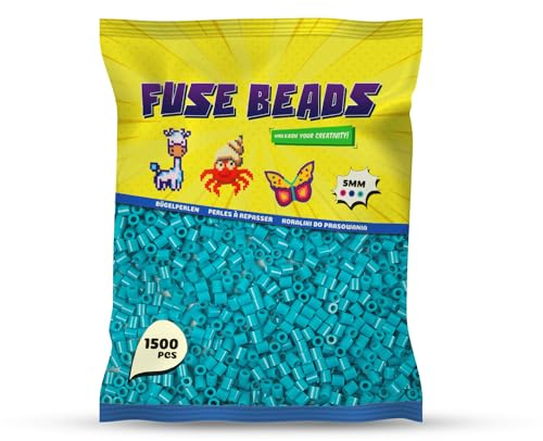 Benny Beads Bügelperlen 1500 Stück, Midi-Größe 5mm, Kreatives Bastelzubehör DIY Fuse Beads (Türkis)