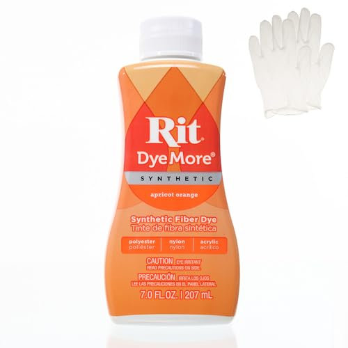 Rit DyeMore - Tinte de fibra líquida sintética de 7 onzas, paquete individual con guantes de plástico para ropa, decoración y manualidades, color naranja albaricoque