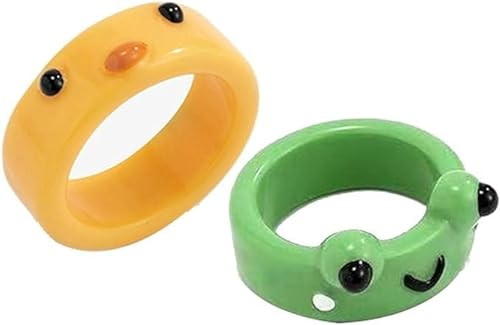 Enyolidimk Süßes Frosch-Küken-Ring-Set für Damen und Mädchen, 3D-Tierschmuck, modisch, lustig, personalisierbar, bunt, Schmuck, Geschenk für Party, Geburtstag, Schmuck, 2 Stück, Kunststoff