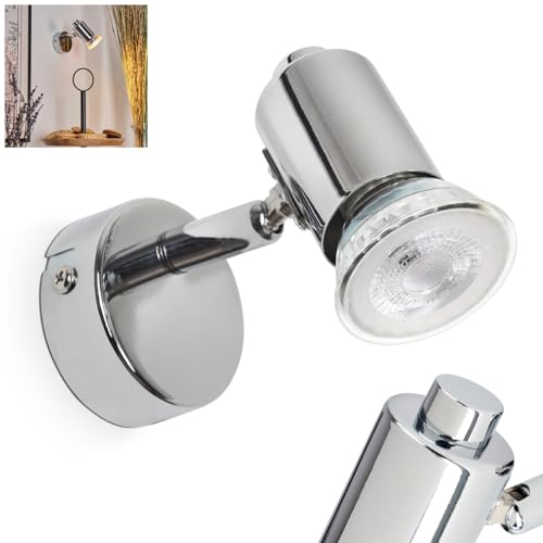 HOFSTEIN Wandleuchte Grafberg, Wandlampe aus Metall/Glas in Chromfarben, Leuchte im modernen Design mit verstellbarem Schirm, 1 x GU10 inkl., 5 Watt, 3000 Kelvin, 240 Lumen