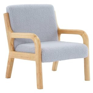 Skandinavischer Kindersessel mit Holzgestell und Bouclé-Bezug in blau