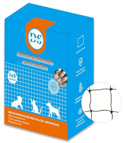 DALARES Red para Gatos Reforzada con Alambre | 3X8m-Verde | Red de Seguridad para Terrazas- Balconess y Ventanas | Malla Protectora Resistente Antigatos | Red Protección Gatos con Kit Instalación