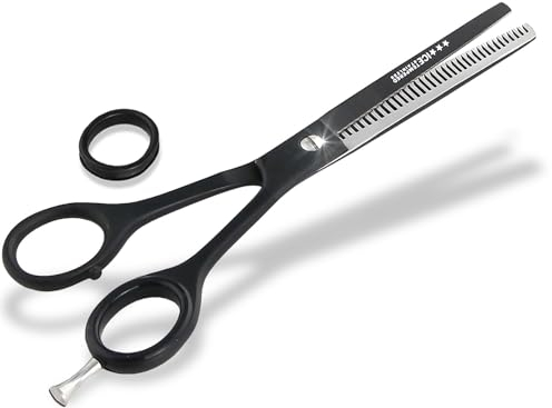 Profi Friseurschere Haarschere Schwarz Modellierschere 1-Seitig gezahnt Haarschneideschere Edelstahl Rostfrei Effilierschere mit Scharfer Schneide 5,5 Zoll