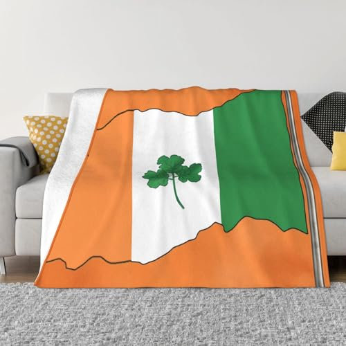Ultraweiche Micro-Fleece-Decke, Irland-Flagge, Kleeblatt, Überwurf, Decke, warm, flauschig, Plüschdecke für Couch, leichte Flanell-Überwurfdecken für Sofa, alle Jahreszeiten, weiche, gemütliche
