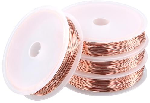 SINJEUN 4 Roll 10m x 0.5 mm Copper Wire Rose Gold Pure Copper Wire, Soft Craft Wire for Garden Plant Growth, Jewelry Making and Floral Making